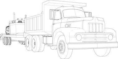 Büyük bir karavanı olan büyük bir kamyonun taslağı.