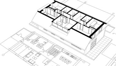ev mimarisi eskizi 3D görüntüleme