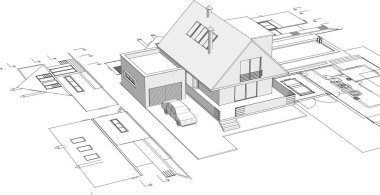 ev mimarisi çizimi 3 d illüstrasyon