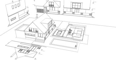 mimari çizimler 3 d illüstrasyon - illüstrasyon