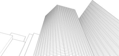 Gökdelenleri olan modern bir bina. 3d illüstrasyon