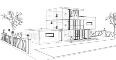 Proje çizimi olan modern ev