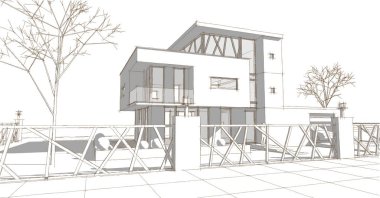 Modern ev çizimi 3D illüstrasyon