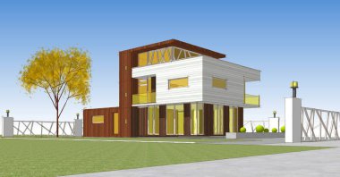 modern mimari projesi 3d illüstrasyon