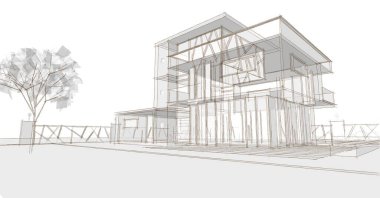 ev mimarisi çizimi 3 d illüstrasyon