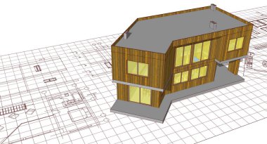 mimari çizimler 3 d illüstrasyon - illüstrasyon