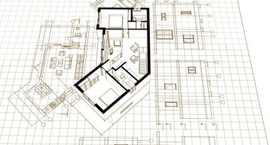 ev mimarisi çizimi 3 d illüstrasyon