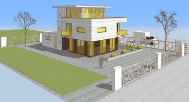 eskiz çizimi olan modern ev