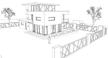 ev konsepti çizimi 3 boyutlu illüstrasyon