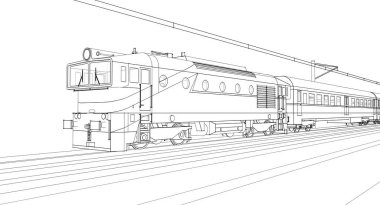 Vücut hatları ve kontur çizimi olan bir tren.