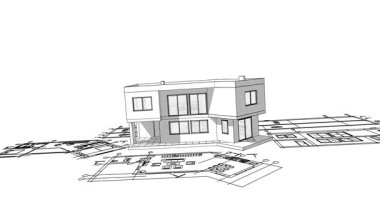ev mimarisi çizimi 3 d illüstrasyon