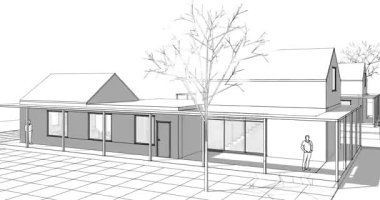 Modern binanın 3 boyutlu illüstrasyonu