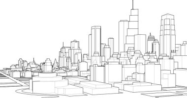 Gökdelenlerle şehir siluetinin 3 boyutlu resmi