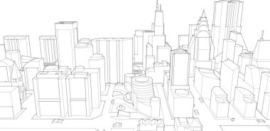 Taslak vektör illüstrasyonunun 3d şehir modeli