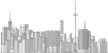 3 boyutlu illüstrasyon, mimari perspektif çizgileri, kentsel, kentsel binalar. 3d resim oluşturma vektörü, mimari arkaplan.