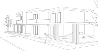 ev mimarisi çizimi 3 d illüstrasyon