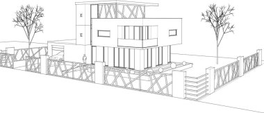 ev mimarisi çizimi 3 d illüstrasyon