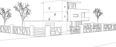 sketch design of house, 3 d rendering
