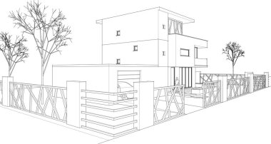house building sketch 3 d illustration
