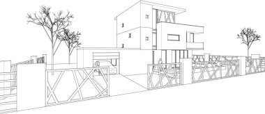 house building sketch 3 d illustration