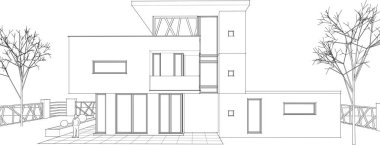 ev mimarisi çizimi 3 d illüstrasyon