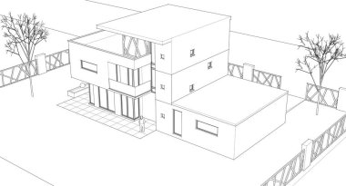 house building sketch 3 d illustration
