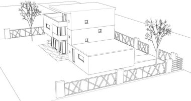 modern house architectural sketch 3 d illustration