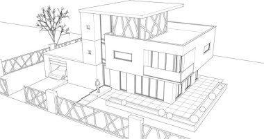 ev mimarisi çizimi 3 d illüstrasyon