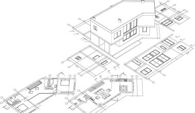 ev planı mimari eskiz 3 d illüstrasyon