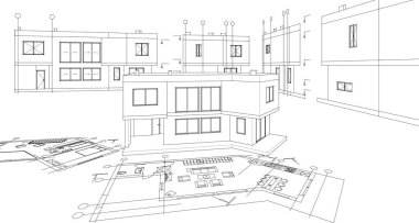 ev planı mimari eskiz 3 d illüstrasyon