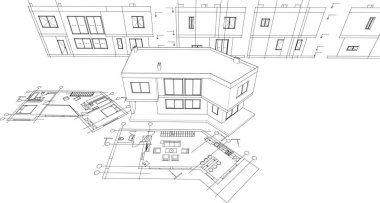 ev mimarisi proje taslağı 3 d illüstrasyon