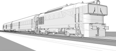 Çizgileri olan tren, 3 boyutlu model.