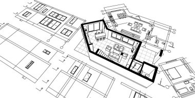 house building sketch 3 d illustration