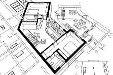 ev mimarisi çizimi 3 d illüstrasyon