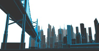 Modern şehir manzarasının 3 boyutlu çizimi - yüksek kaliteli illüstrasyon