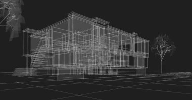 ev mimarisi proje taslağı 3 d illüstrasyon