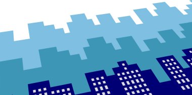 Mavi ve beyaz bulutları olan bir şehrin vektör çizimi