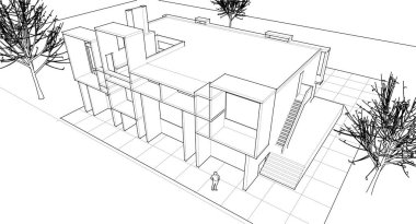 ev mimarisi çizimi 3 d illüstrasyon