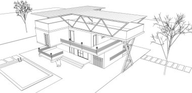 house building sketch 3 d illustration