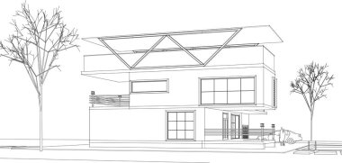 ev mimarisi çizimi 3 d illüstrasyon