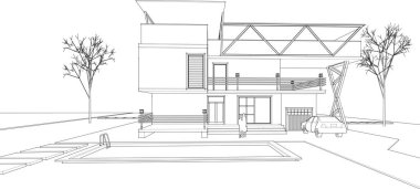 ev mimarisi çizimi 3 d illüstrasyon