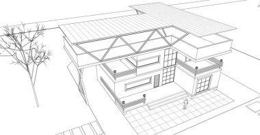 ev mimarisi çizimi 3 d illüstrasyon