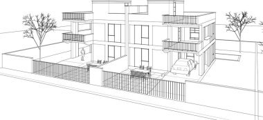 ev mimarisi çizimi 3 d illüstrasyon