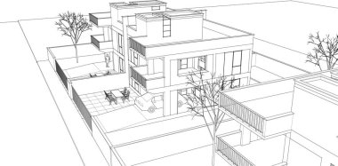 Modern ev mimarisi çizimi 3D