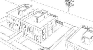 ev konsepti çizimi 3 boyutlu illüstrasyon