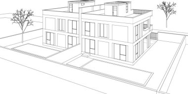 house building sketch 3 d illustration