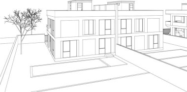 ev mimarisi çizimi 3 d illüstrasyon