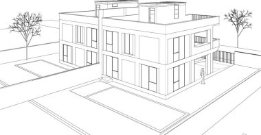 ev konsepti çizimi 3 boyutlu illüstrasyon