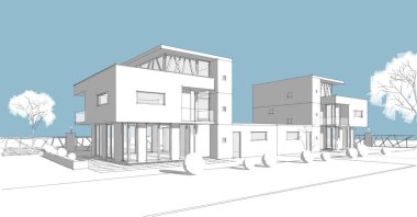 house building sketch 3 d illustration