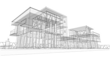 Modern ev çizimi 3D illüstrasyon